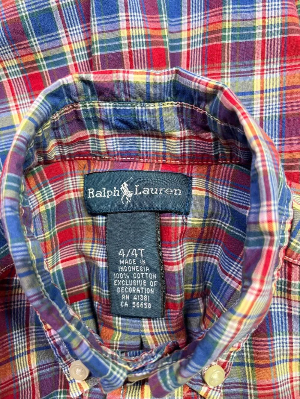 Ralph Lauren Boy's Size 4 / 4T Plaid Button-Down Shirt Long Sleeve Cotton